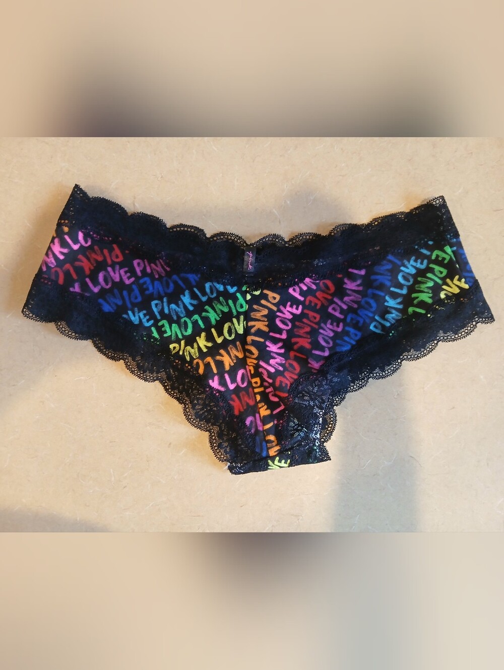 NWT PINK Victoria's Secret Rainbow Black Lace Cheekster Panty Medium 2022 - Picture 4 of 5